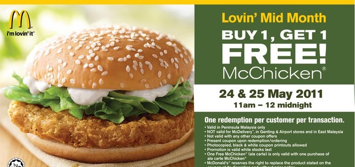 McDonald's McChicken Buy 1 free 1 Promotion-malaysia